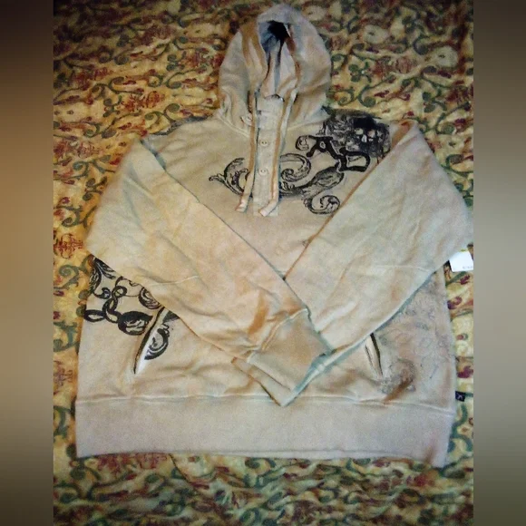 Artful Dodger Ancient Rustic Gothic Graphic Design Spray Hoodie Men's XL Wheat - Picture 4 of 16